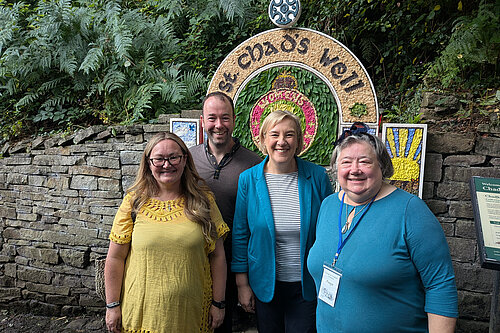 Local councillors Mark Roberts, Rachel Bresnahan and Angie Clark with MP Lisa Smart at the well dressing