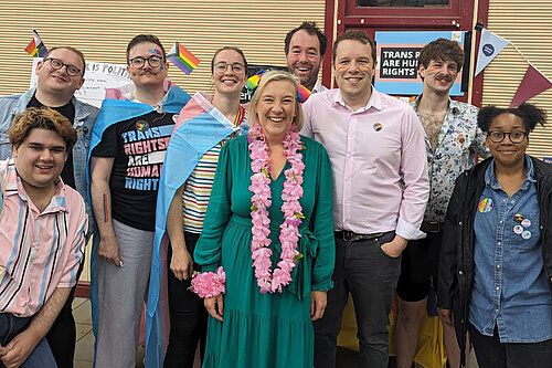 Lisa Smart and Tom Morrison attending Stockport Pride