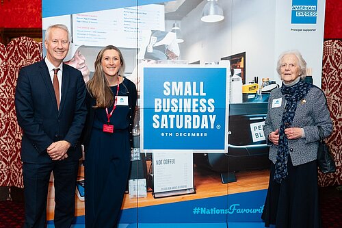 Gideon Amos MP, Emma Gray and her mum Anne Robinson at Small Business Saturday reception