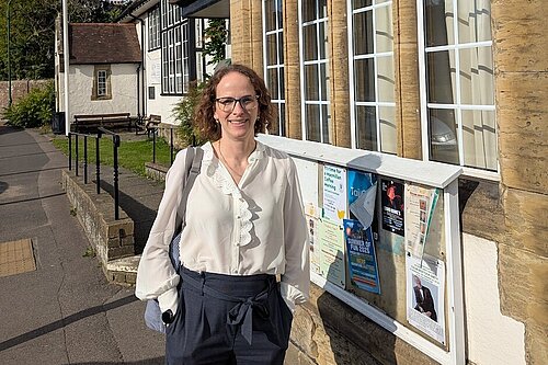 Alison outside King Edward Hall, Lindfield