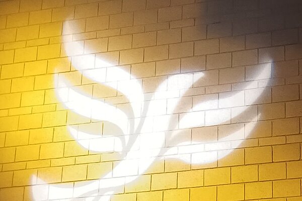 Lib Dem logo bird projected on blockwork