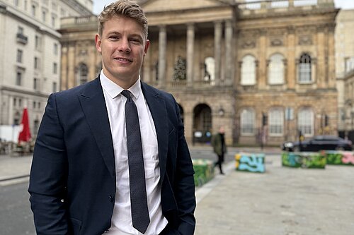 Cllr Carl Cashman outside Liverpool Town Hall