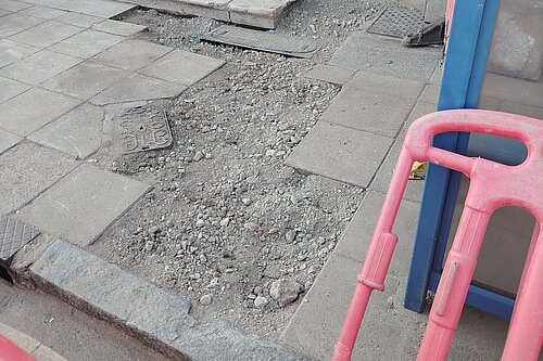 Paving slabs needing replacing on Sandgate High Street pavement