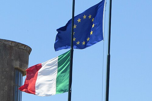 Italian and EU Flag