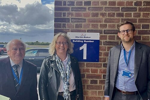 Freddie visiting Martin Baker with local Councillors David Turner and Judith Edwards
