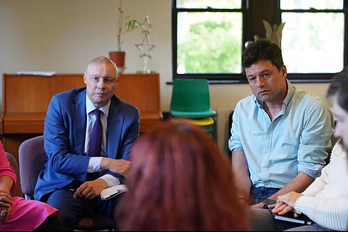 Cllr Hulley and Chris at Bookham SEND coffee morning