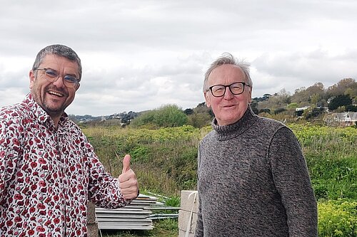 Tim Prater and John Stokes at Princes Parade as the site hoarding is removed