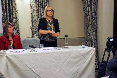 Image courtesy of KNDaws Jane Brophy speaking at the Fantastic Plastic(or is it?) Fringe Meeting