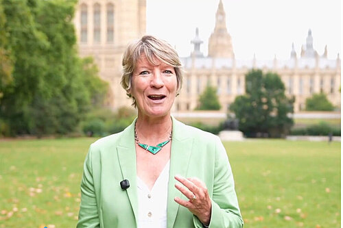 Pippa Heylings outside the Houses of Parliement September 2025