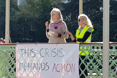 Jenny Wilkinson speaking at the Climate Justice Rally