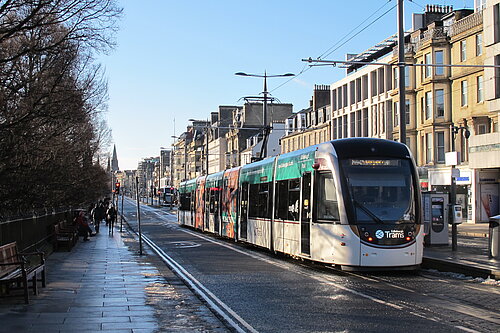 Tram going through Princes Street