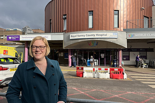 Zoe outside Royal Surrey