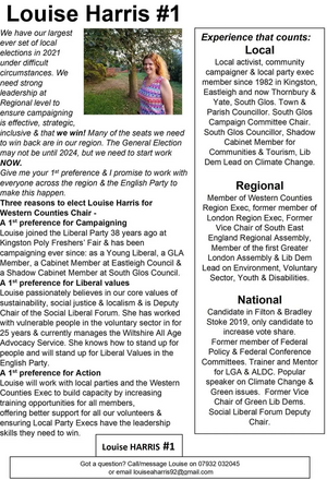 Image courtesy of Louise Harris Chair campaign for Western Counties LDs