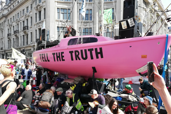 Pink Boat at XR Climate Demonsatration