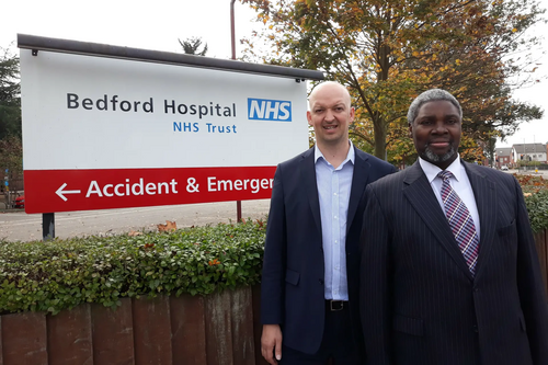 Cllr Dean Crofts and Cllr Patrick Solomon at Bedford Hospital
