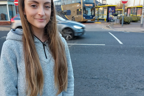 Lucy Johnson at Heswall Bus Station