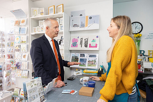 Gideon Amos shopping in Taunton and Wellington