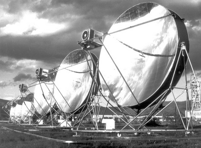 Image courtesy of wikimedia commons An array of Stirling engined concentrated solar power units in Spain