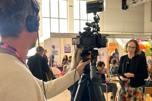 Alison being interviewed at Lib Dem conference