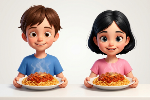 2 Happy Children with full plates of food