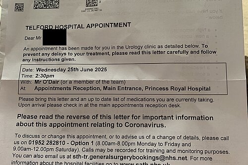 letter as shared on Twitter by Bayston Hill resident