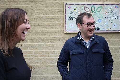 Tom Gordon MP outside Coppice school