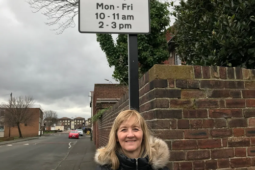 Councillor Julia Potts in the Hospital parking zone in Millfield