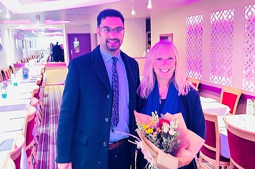 Roz with restaurant owner