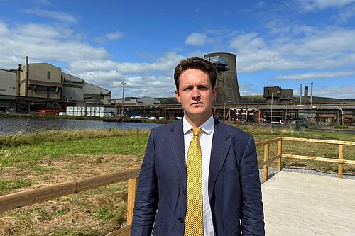 David Chadwick in front of decomissioned blast furnace