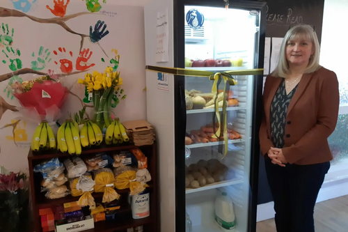 Cllr Julia McShane at opening of Guildford's new community fridge