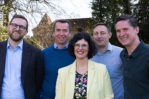 Left to right: Freddie van Mierlo MP, Calum Miller MP, Layla Moran MP, Olly Glover MP and Charlie Maynard MP