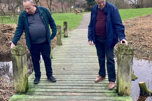 Andy Reilly and Peter Cannon on Shenley Lodge Bridge before upgrade