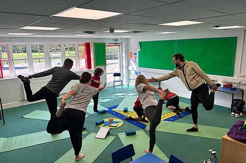 Freddie with during the yoga session at Watlington Primary School