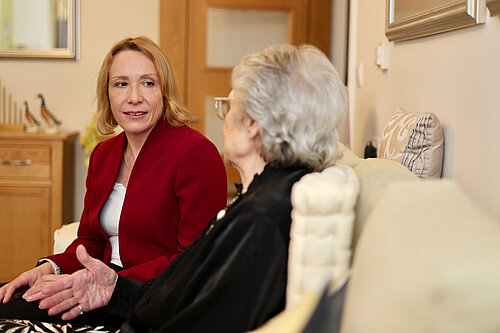 Helen speaking to a North Shropshire pensioner in her home