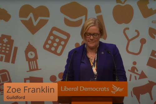 Zöe Franklin speaking on stage at Autumn Conference in Bournemouth 2025