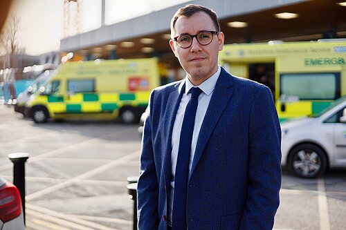 Tom Gordon stood outside Harrogate Hospital 